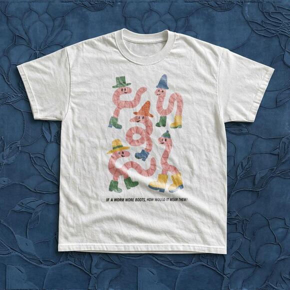 Other - Cute Worms In Boots White Graphic Unisex Tee